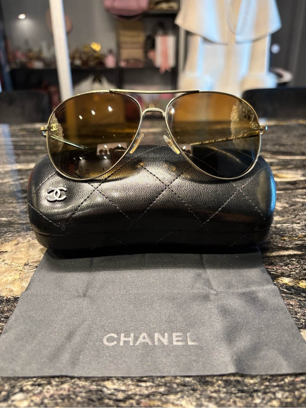 CHANEL Gold Frame Sunglasses with Brown Lenses
